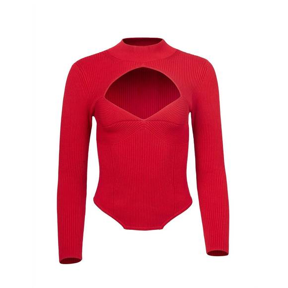 NEW FLEUR DU MAL d√©collet√© rib top in rouge - Picture 2 of 4